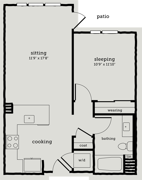 a floor plan of a small house with a kitchen and a living room